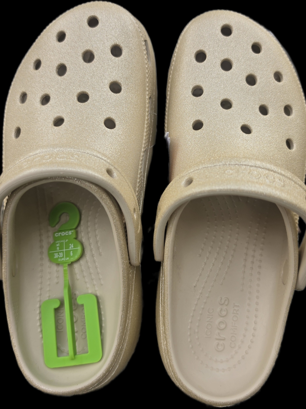 CROCS Platform Classic Clog Beige with Shimmer. Womens Size 8